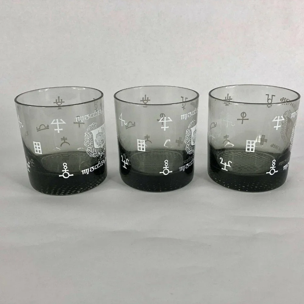 Set of 6 Pharmacy Symbol Glasses Barware Apothecary Tumblers MCM Lowball‎ Rocks